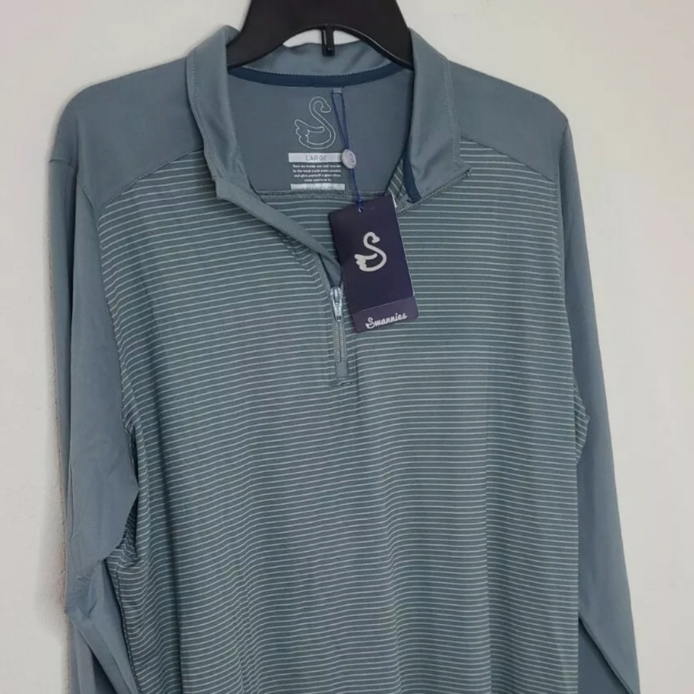 Swannies Men's Golf 1/4 Zip Longsleeve Pullover Gray Stripes - Size Large
